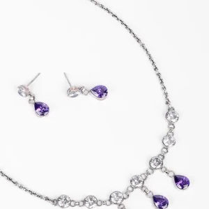 Simulated Stone Studded Oxidized Silver Necklace Set